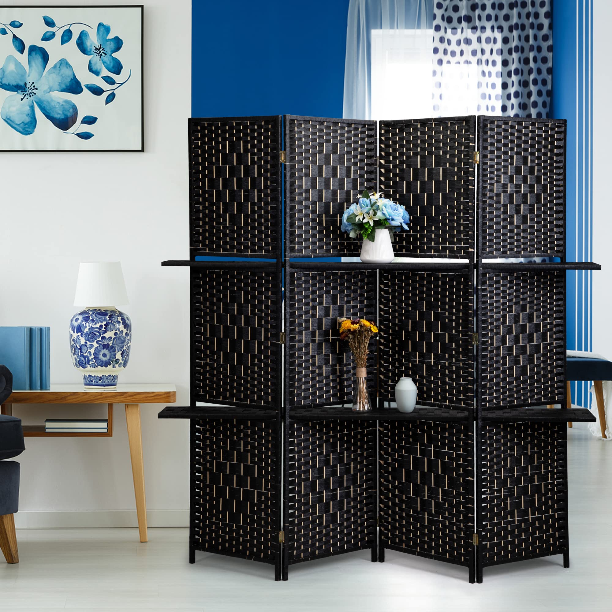 JAXSUNNY 4Panel Room Divider Folding Paper Rope Folding Screen
