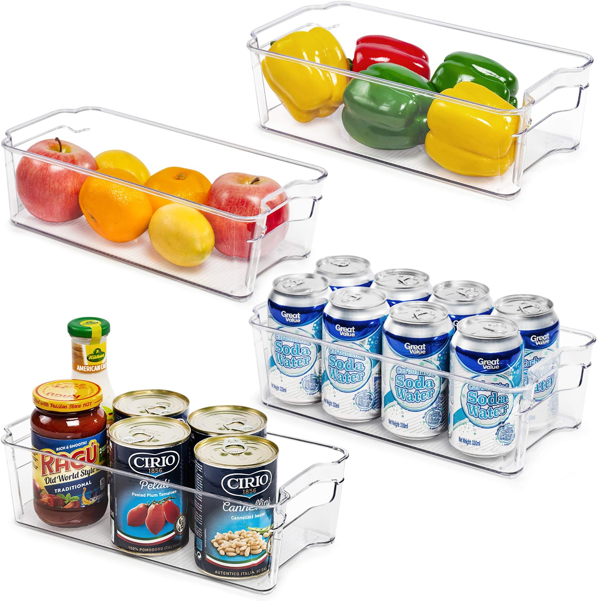 VtopmartRefrigerator Organizer Bins, Vtopmart 4 Pack Medium Clear Plastic Food Storage Bin with Handle for Freezer, Cabinet, Fridge, Kitchen Pantry Organization and Storage, BPA Free, 12.5" Long