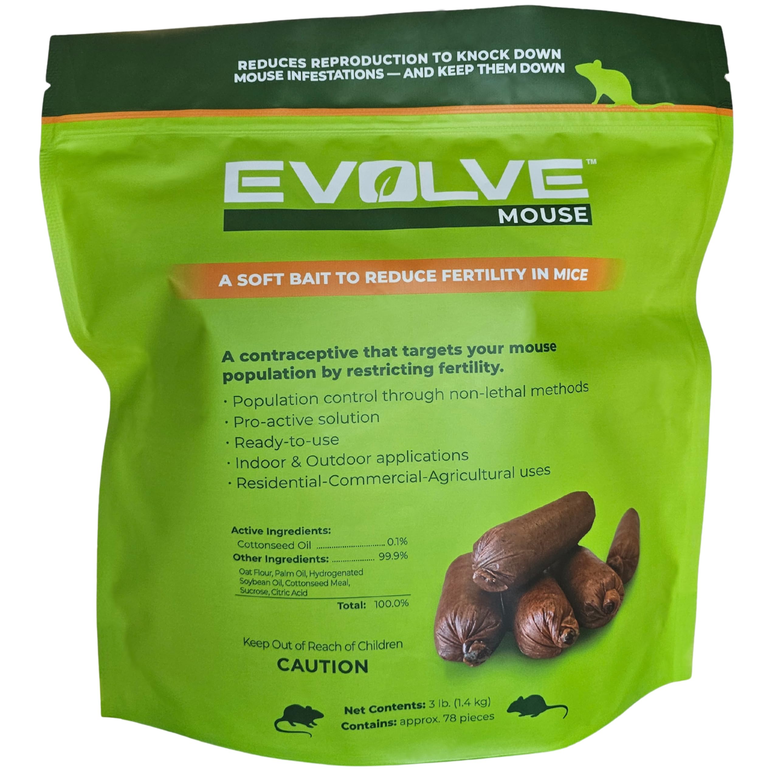 Evolve Mouse Birth Control Soft Bait Sausages – 3 lbs | Scientifically Proven Mouse Population Control | Not a Poison, Long-Term Population Management