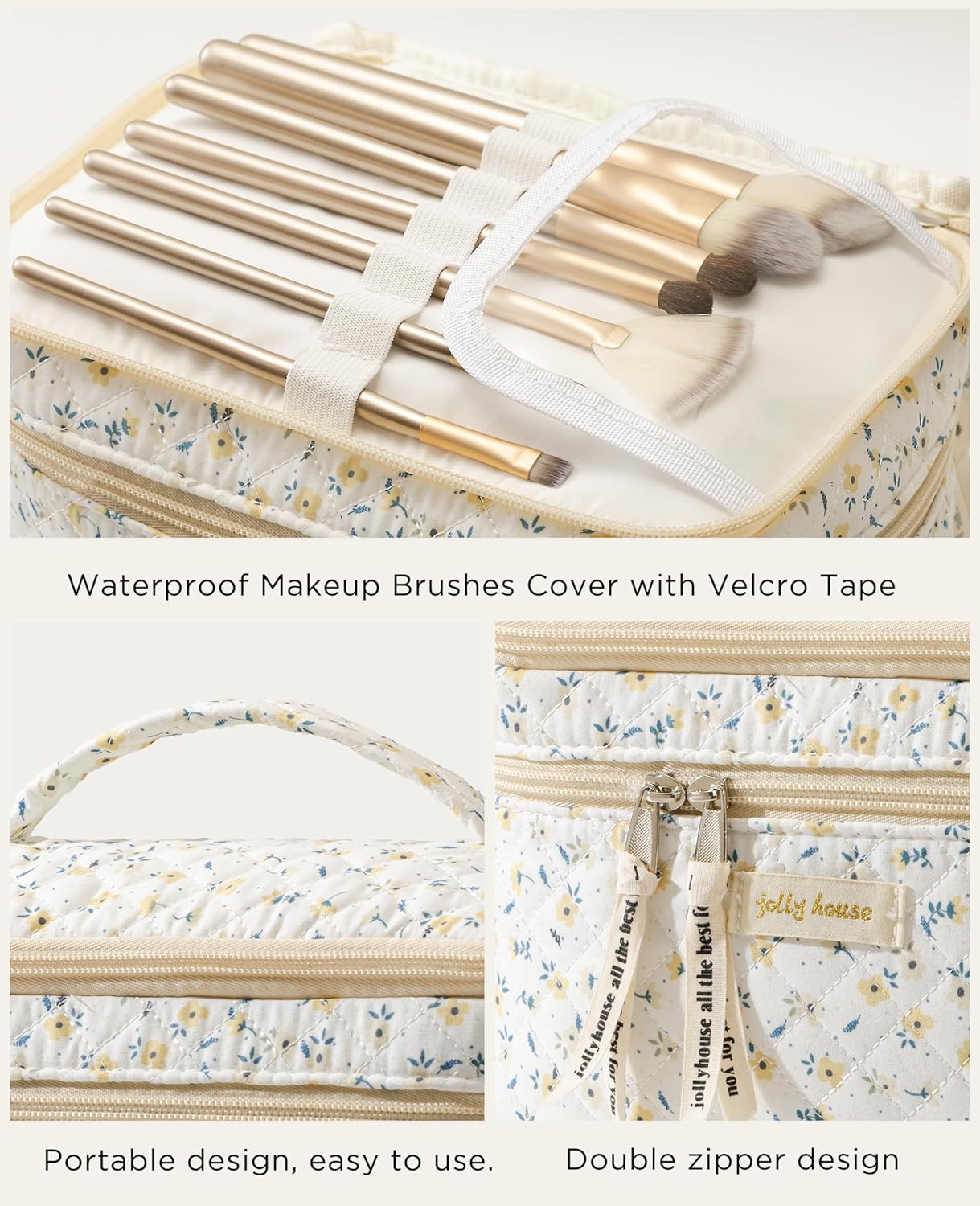 HBselect 2Pcs Travel Makeup Bag, Large Cotton Quilted Makeup Bag Cosmetic Bag Cute Make up Bag Toiletry Bags for Women Girls - Image 3