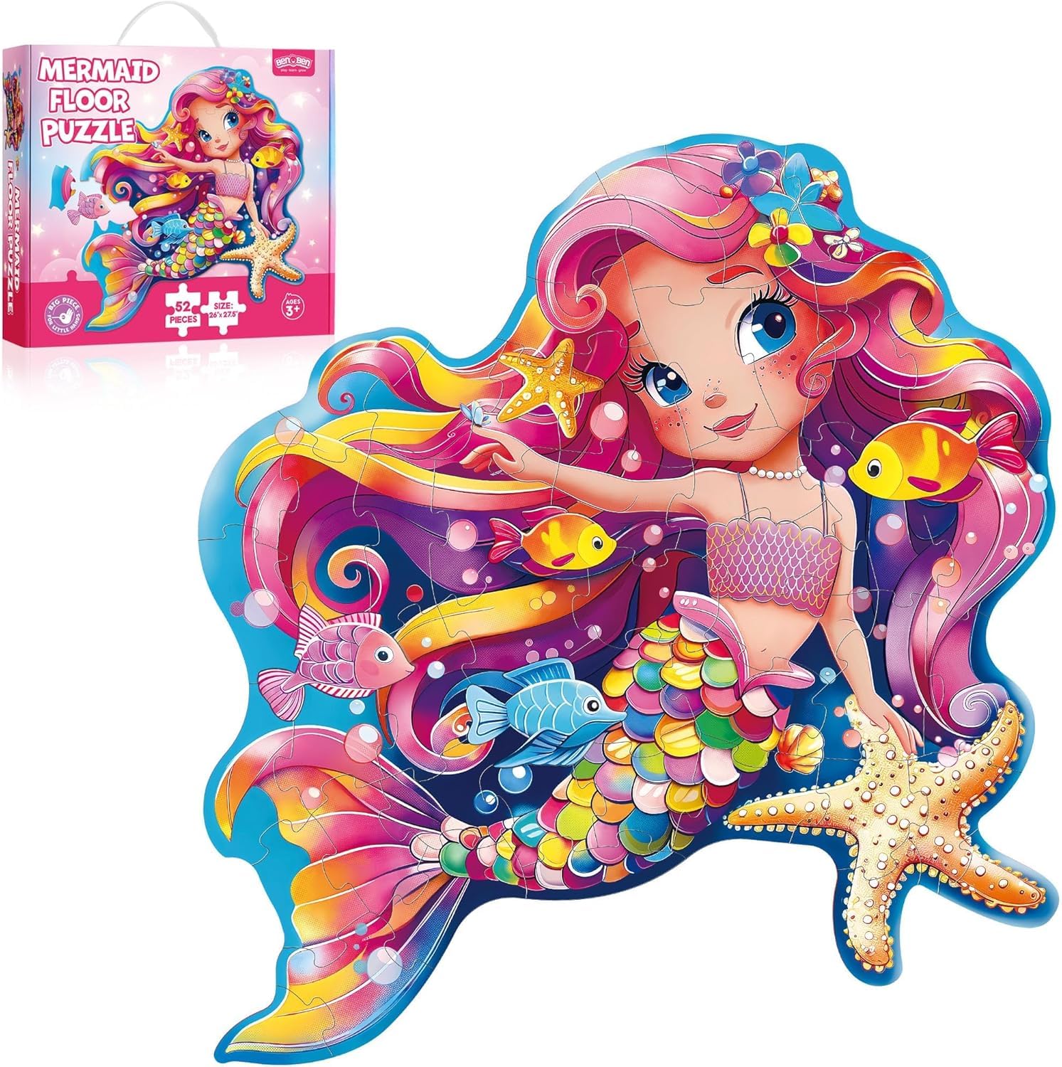 Puzzle Bambini 4 Anni XXL Sirene 52 Pezzi 66 x 70 cm Giochi Educativi 3-8 anni
