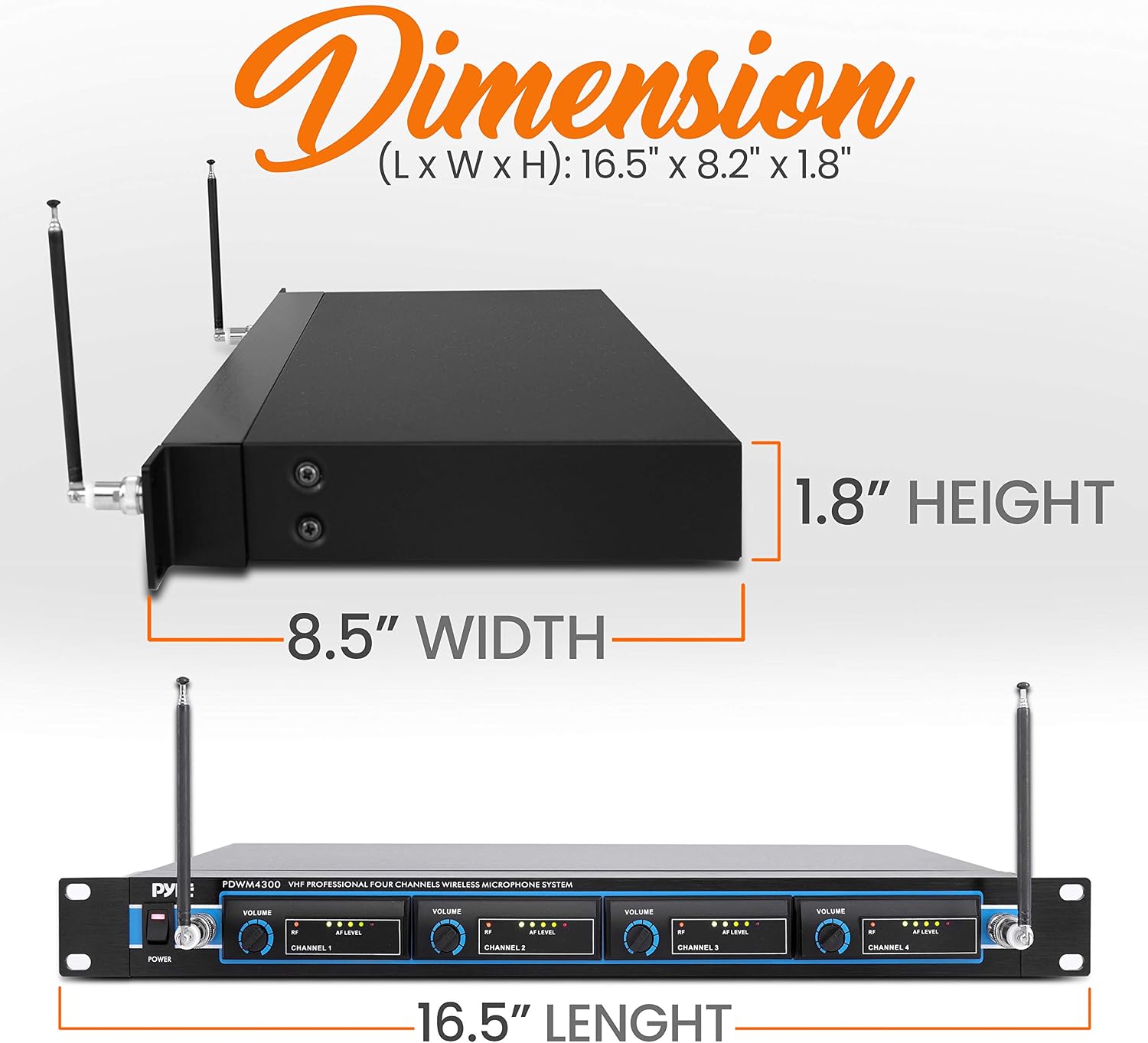 Pyle 4 Channel VHF Wireless Microphone System & Rack Mountable Base 2 Handheld MIC, 2 Headset, 2 Belt Pack, 2 Lavelier/Lapel MIC With Independent Volume Controls AF & RF Signal Indicators (PDWM4300)