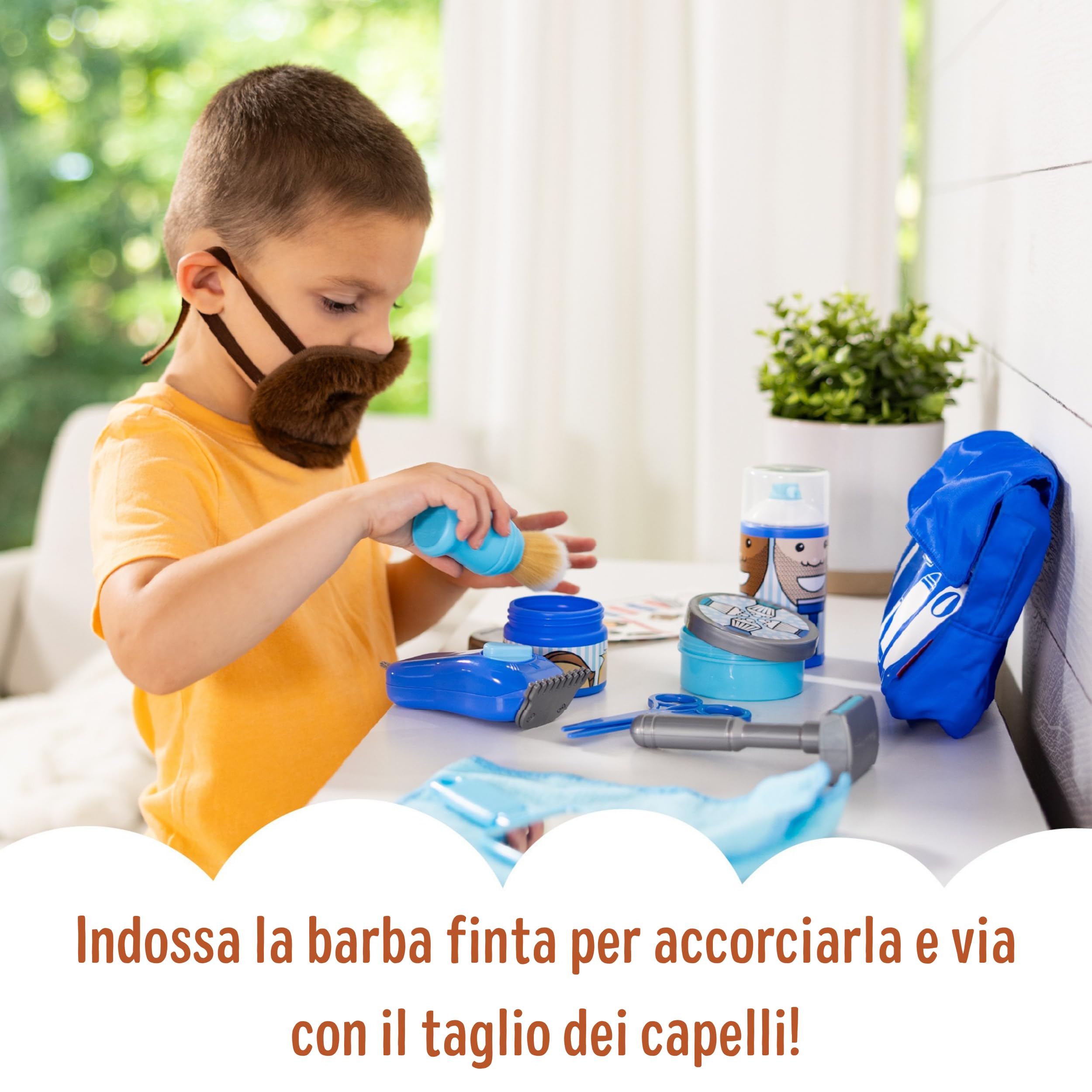 Melissa & Doug Set Piccoli Barbieri - Gioco per Fare il Parrucchiere con Rasoio e Barba Regolabile, Gioco Educativo, Giochi di Imitazione Montessori, Regalo per Bambini e Bambine, 3+ Anni