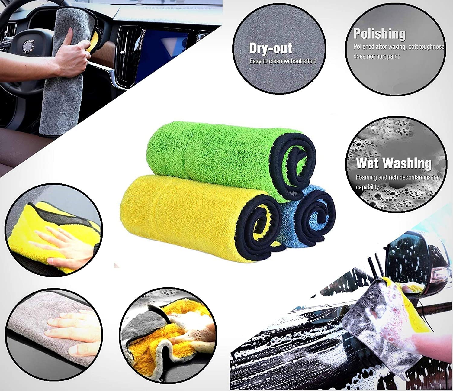 Auto Hub Microfiber Car Cleaning Cloth - Og Soft 800 Gsm (30X40 Cm) Microfiber Cloth For Car And Bike - Scratchless Drying And Detailing 30X40 Cm, Pack Of 6, Mix, Multicolor 1