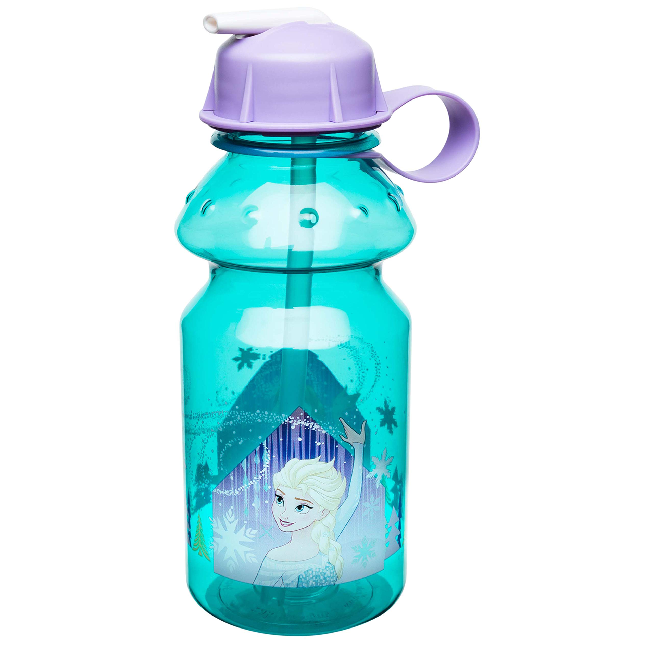 Zak Designs Disney Frozen Kids Water Bottle with Straw and Built-in Carrying Loop, Durable Water Bottle Has Wide Mouth and Break Resistant Design is Perfect for Kids (14oz, Tritan, BPA-Free)