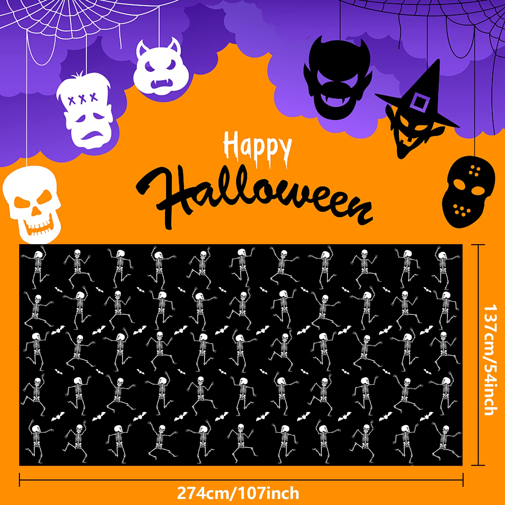 Confezione da 6 tovaglie usa e getta per Halloween, 137,2 x 274,3 cm, in plastica impermeabile, tovaglia rettangolare con scheletro di Halloween, decorazione per la casa e feste a tema fantasma di