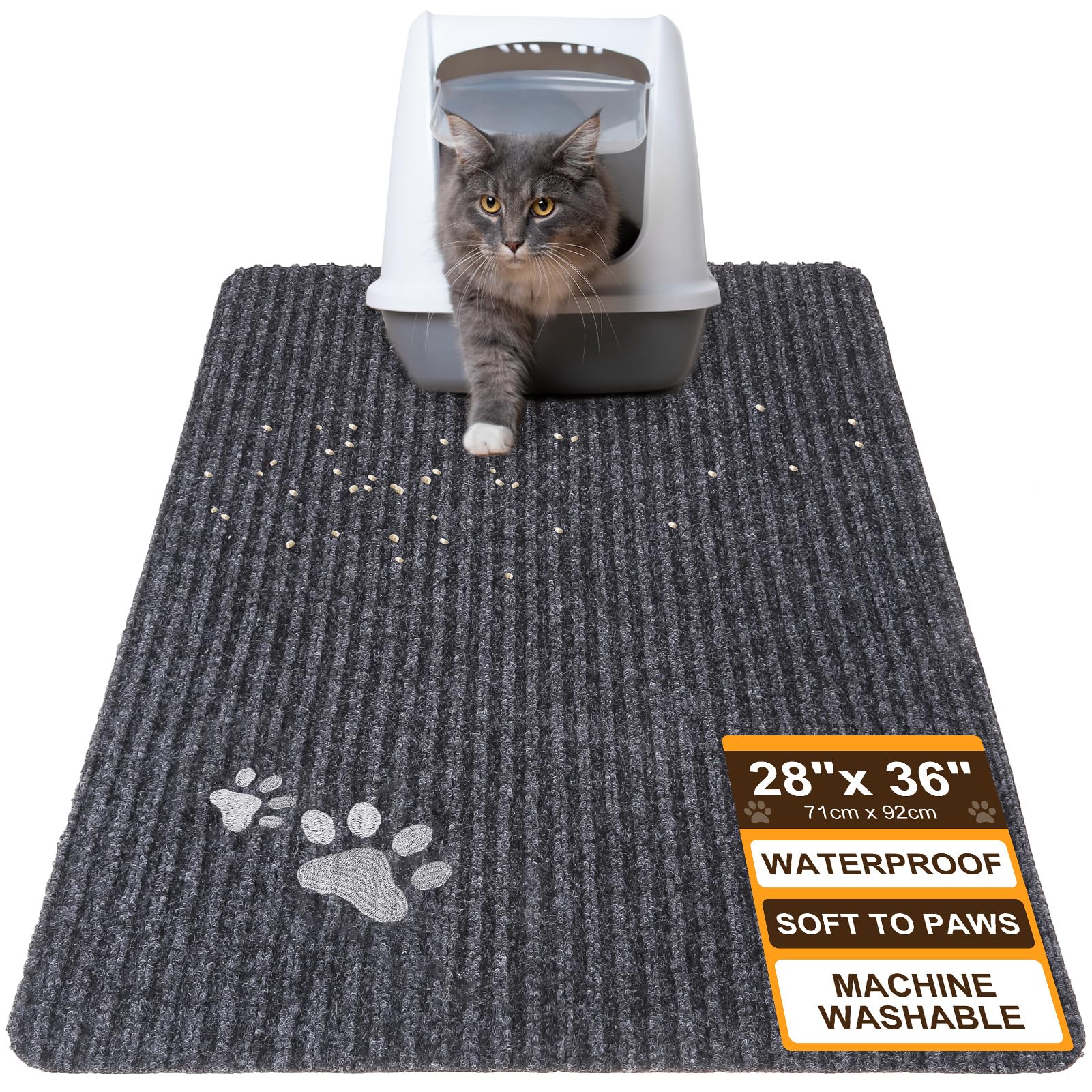 BEAUTYZOO Katzenklo Matte, 71,1 x 91,4 cm, langlebige Katzentoilettenmatte mit Streukontrolle, rutschfest, weniger Abfall, Katzenstreu, weich, leicht zu reinigen, wasserdicht, Grau