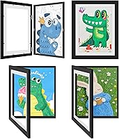 MISNEACH 4 Pack Kids Art Frames 8.5x11 Black - Front Opening Holds 150 Drawings, Easy Swap Wall Display for Children Artwork