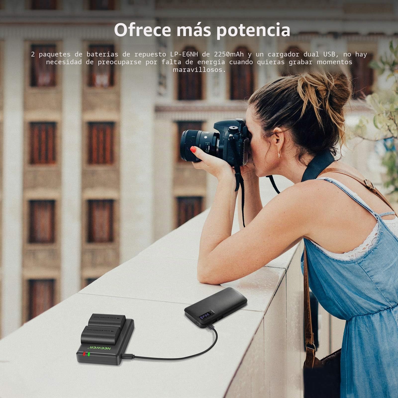 NEEWER Batería de Repuesto LP-E6NH Cargador de Batería Recargable Compatible con Canon EOS R7, EOS R5, EOS R6 R6 II, EOS R,5D II III IV,6D,6D II,7D,7D II,70D,80D,90D (2-Pack, Puerto Micro USB)