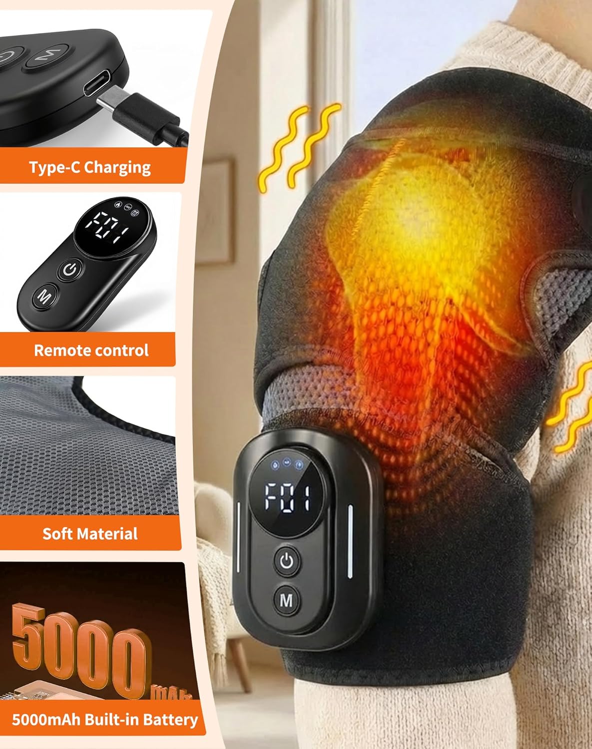 Shoulder Heating Pad with Massager & Magnetic Remote, Cordless Heating Pad with 5 Heat & Vibration Modes, Portable Shoulder Brace for Home, Office, Travel