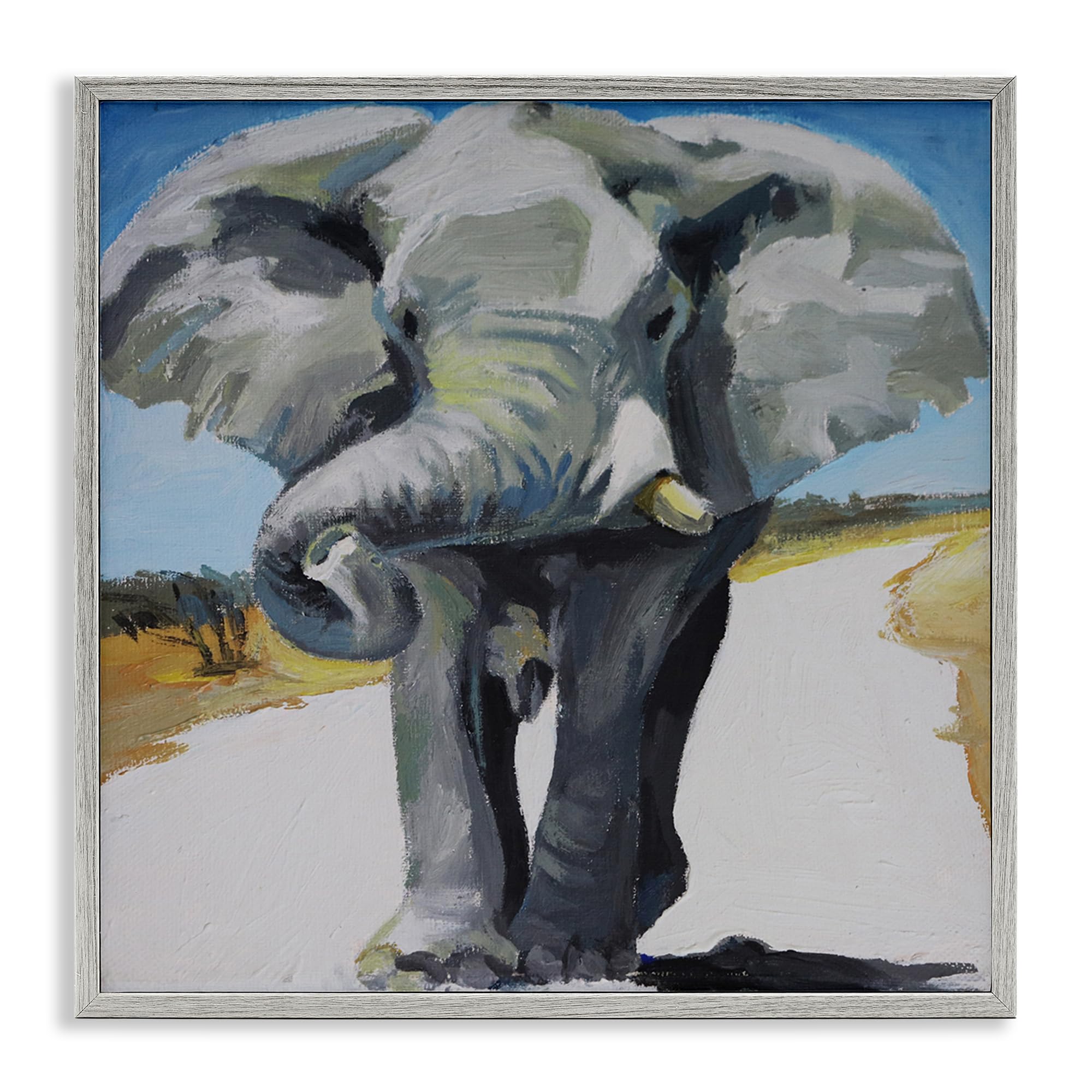 Stupell Industries Farmhouse Gray (Textured) 'Majestic Elephant On Path'| Framed Giclee Art