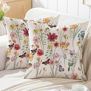 Kissenbezug 40x40 Frühling Bunte Blumen Blätter Outdoor Sofakissen Landhausstil Kissenhüllen Dekokissen Kissen Couchkissen Kissenbezüge Zierkissenbezug Garten Sofa Deko，2er Set
