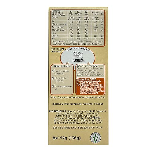 Miniatura 2 de Original Nescafe Gold Caramel Latte - Bolsas de café con leche importadas del Reino Unido, Inglaterra, café instantáneo en granos finamente con