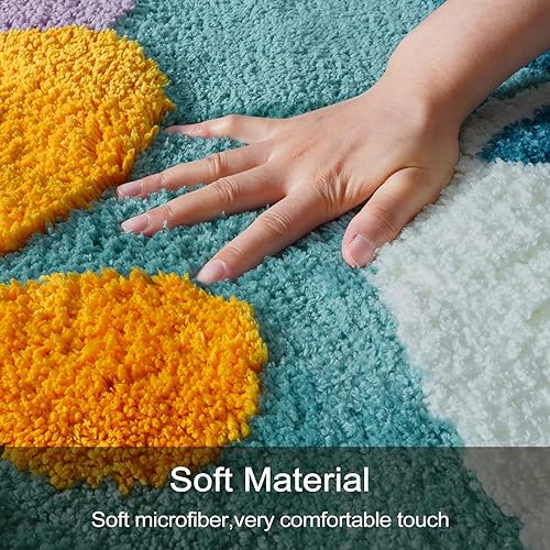 Miniatura 15 de Uphome Alfombra de baño larga con hojas abstractas coloridas, antideslizante, absorbente de agua, bohemio, de microfibra suave, lavable a máquina
