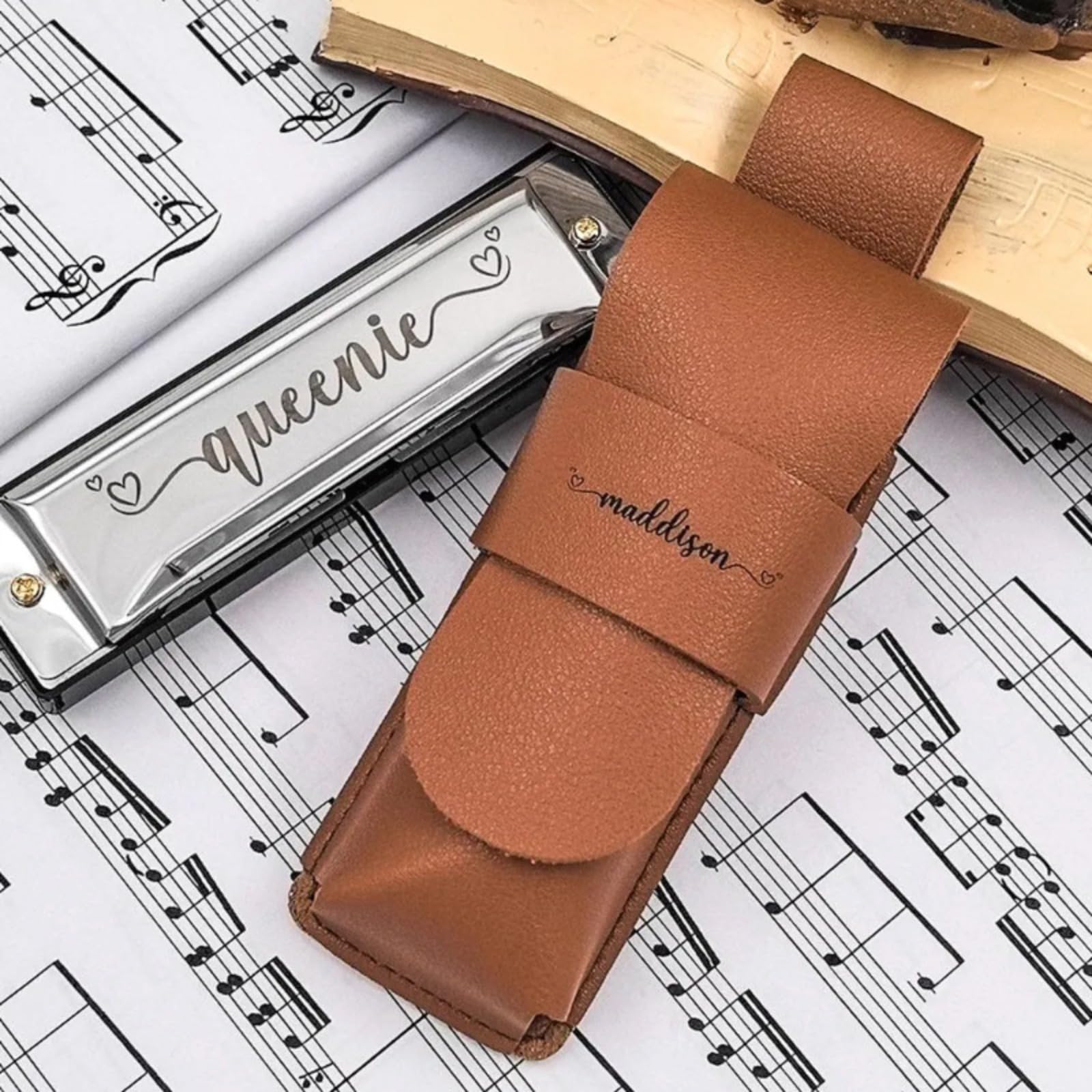 Harmonica gravé personnalisé en acier inoxydable pour adultes, hommes, débutants et étudiants, cadeau pour papa, Groomsme (noir)