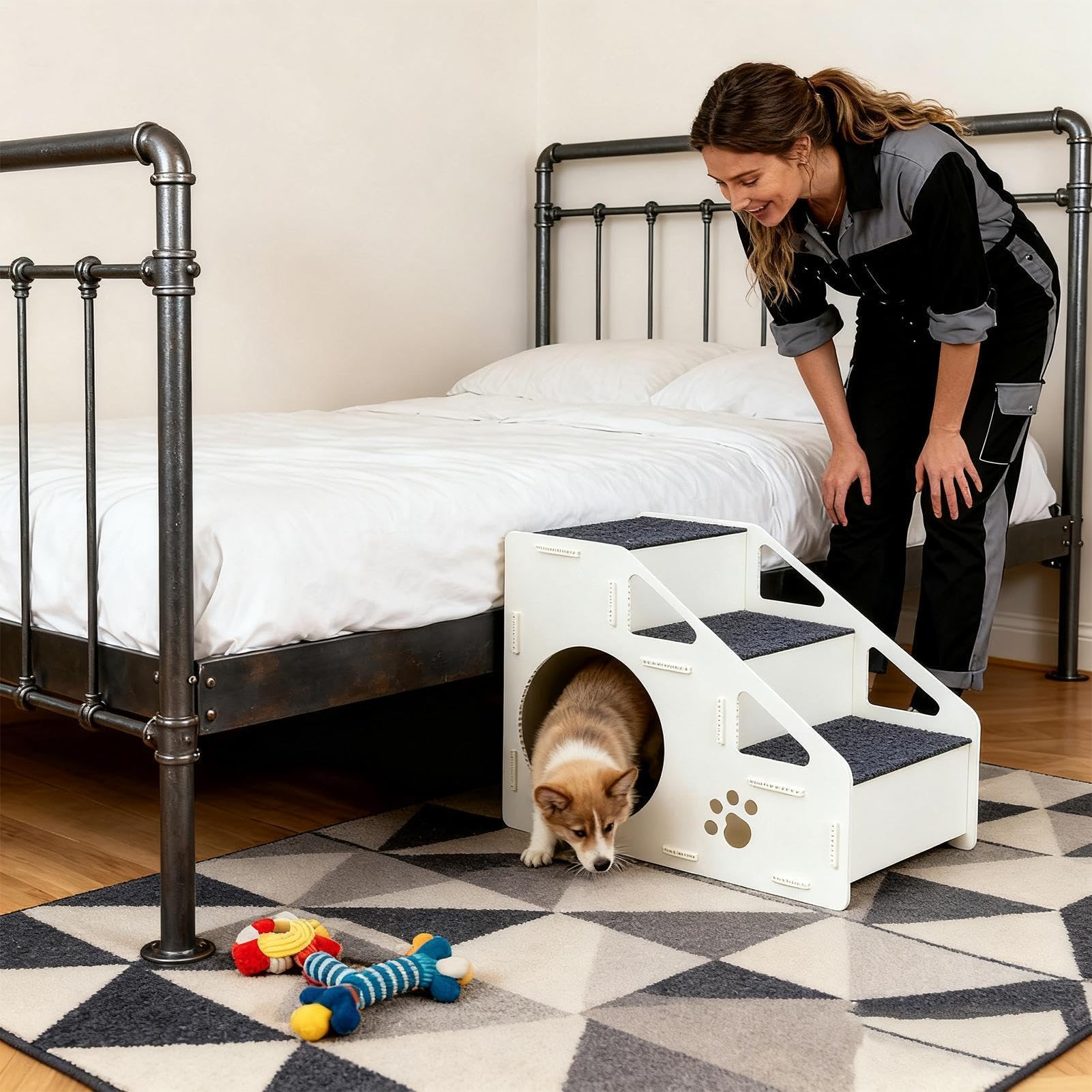 Scale Per Animali Domestici 2 in 1 Rampa Pieghevole Antiscivolo | Piccola Casa per Cuccioli per Casa Soggiorno Camera da Interni Cani Cuccioli Gatti Micini Piccole Razze e Alto