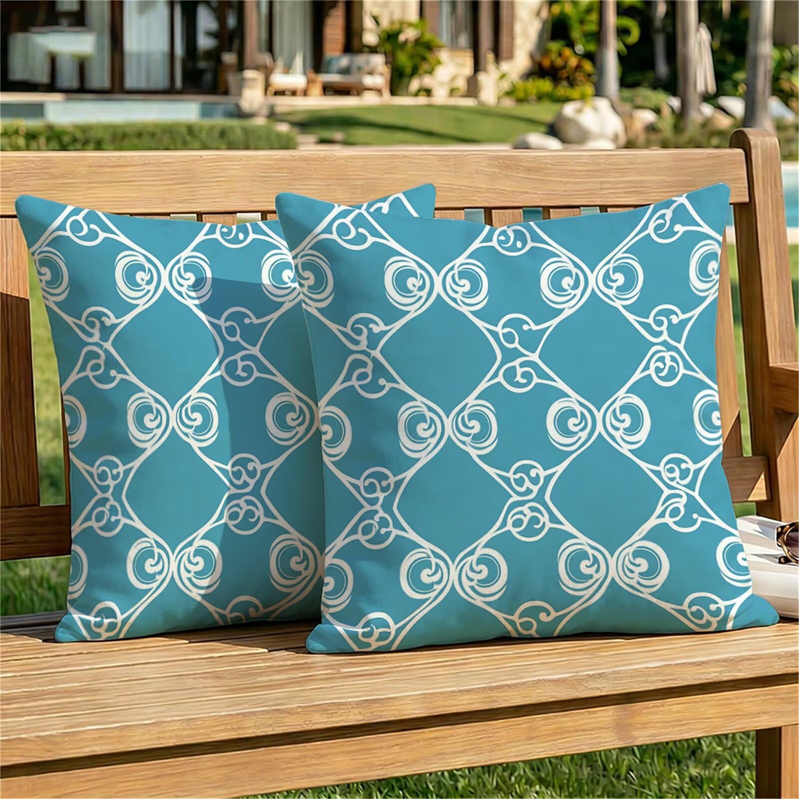 Housse de coussin 40x40 bleu en velours avec zip invisible pour éviter les rayures de canapé