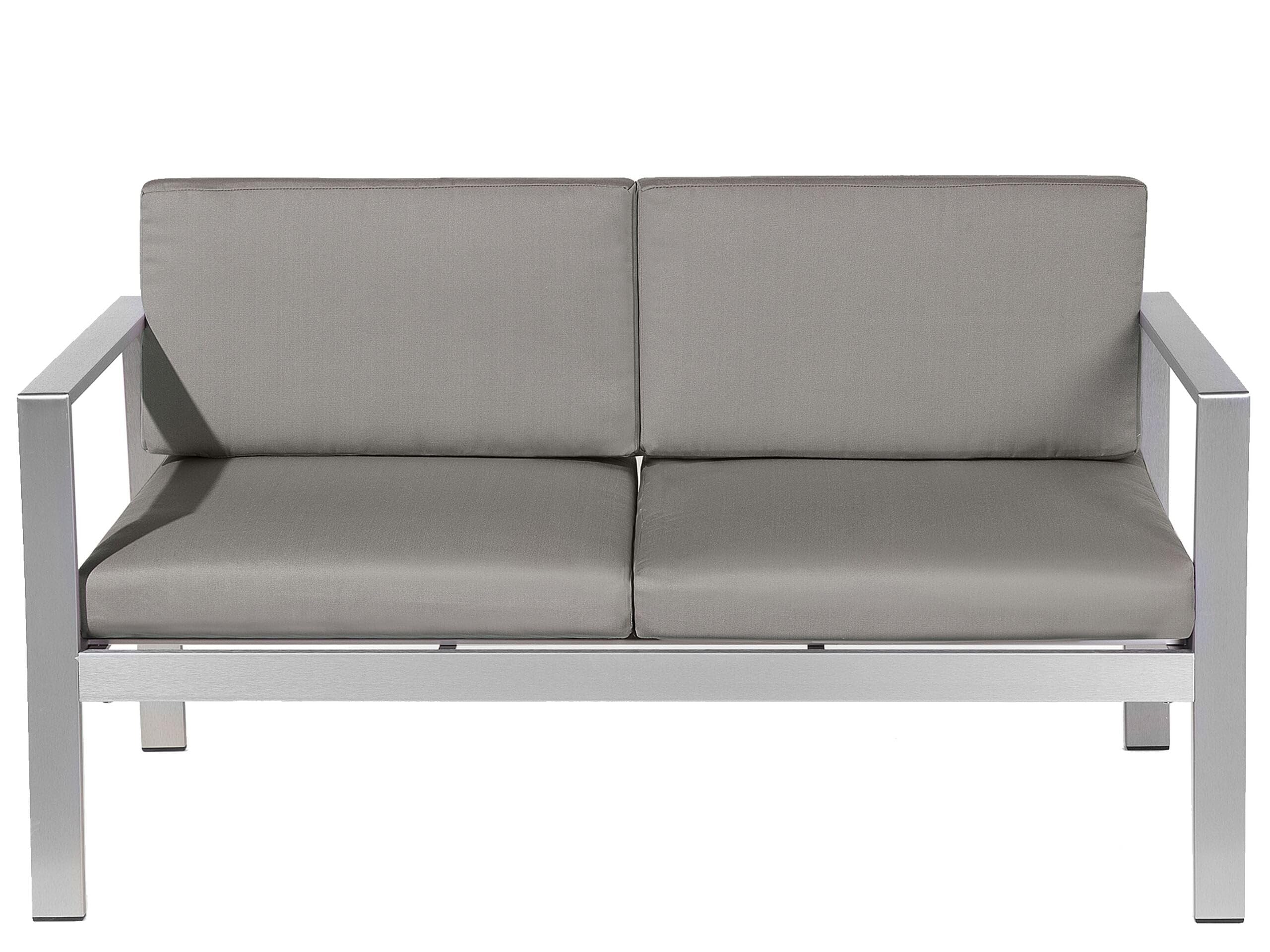 Beliani Divano Giardino 2 Posti Struttura in Alluminio Anodizzato Grigio Scuro con Cuscini
