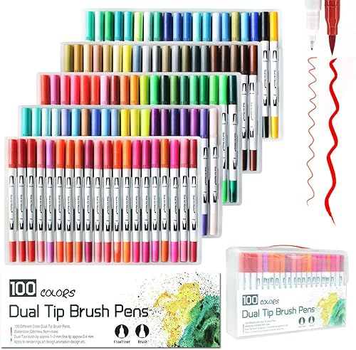 Yishaner - 100 rotuladores de punta doble para rotuladores artísticos 0016in finos revestimientos y punta de pincel para acuarela juego de