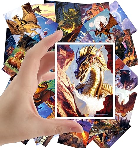 Calcomanías grandes (24 piezas de 2.5 x 3.5 pulgadas) Fantasía Dragones y Caballeros Vintage Heroica Fantasía Póster de Cómic