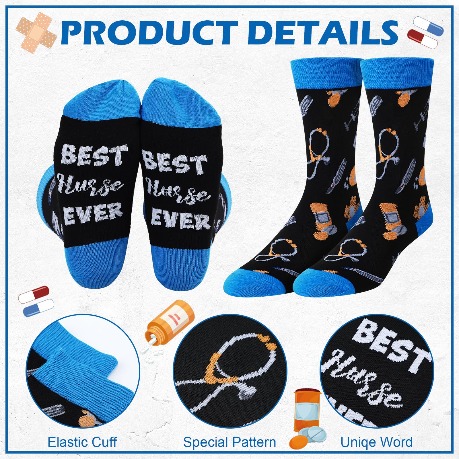 Shihanee 2 Pairs Nurse Socks for Men Nurse Appreciation Gifts Novelty Male Nursing Socks for Rn Cna Lpn Medical Assistant Nursing