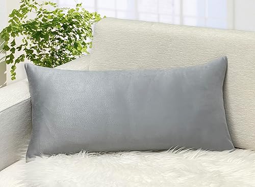 Aiking Home Collection Creative Luxury - Funda de almohada decorativa de gamuza sintética, 12 x 24 pulgadas, color plateado