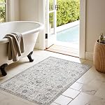 JINCHAN Area Rug 3x5 Entryway Rug Door Mat Vintage Indoor Entrance Washable Rug Retro Distressed Carpet Grey Multi Floral Print Gray Country Boho Rug Non Slip Doormat Bathroom Kitchen Bedroom
