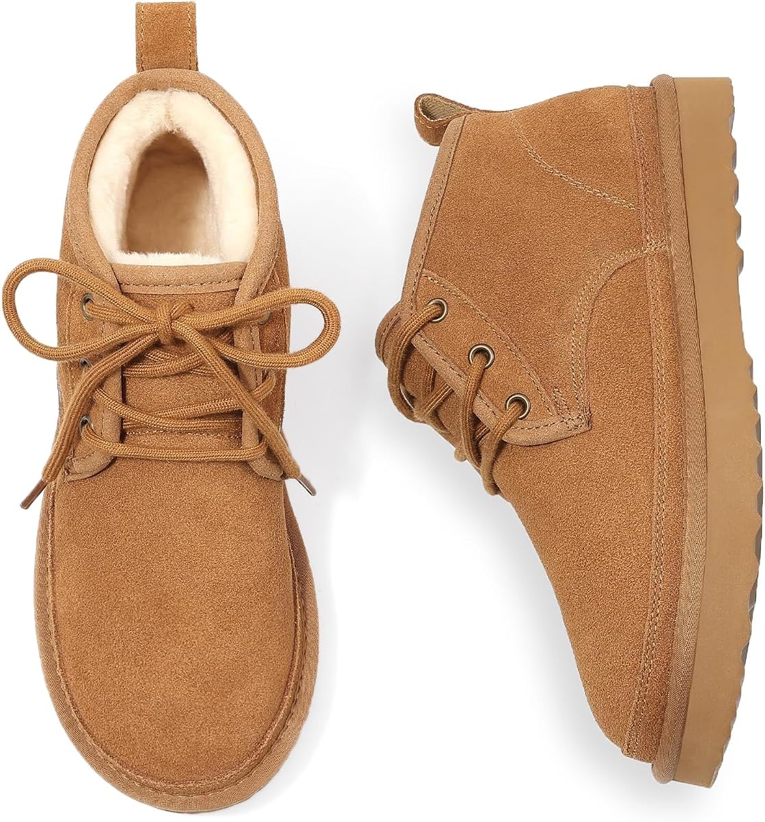 Fur Lined Ankle Boots for Women Genuine Suede Lace Up Snow Boots