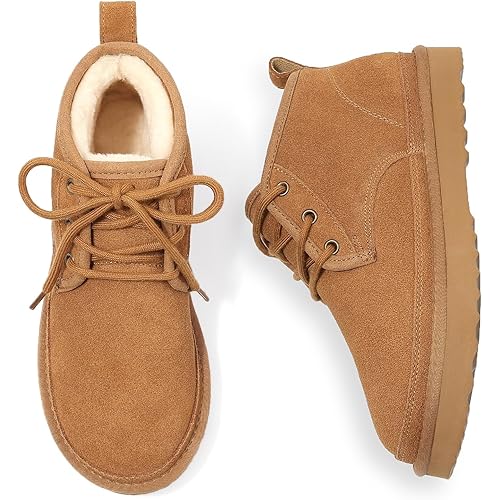 Litfun Fur Lined Ankle Boots for Women Genuine Suede Mini Booties Short Lace Up Snow Boots