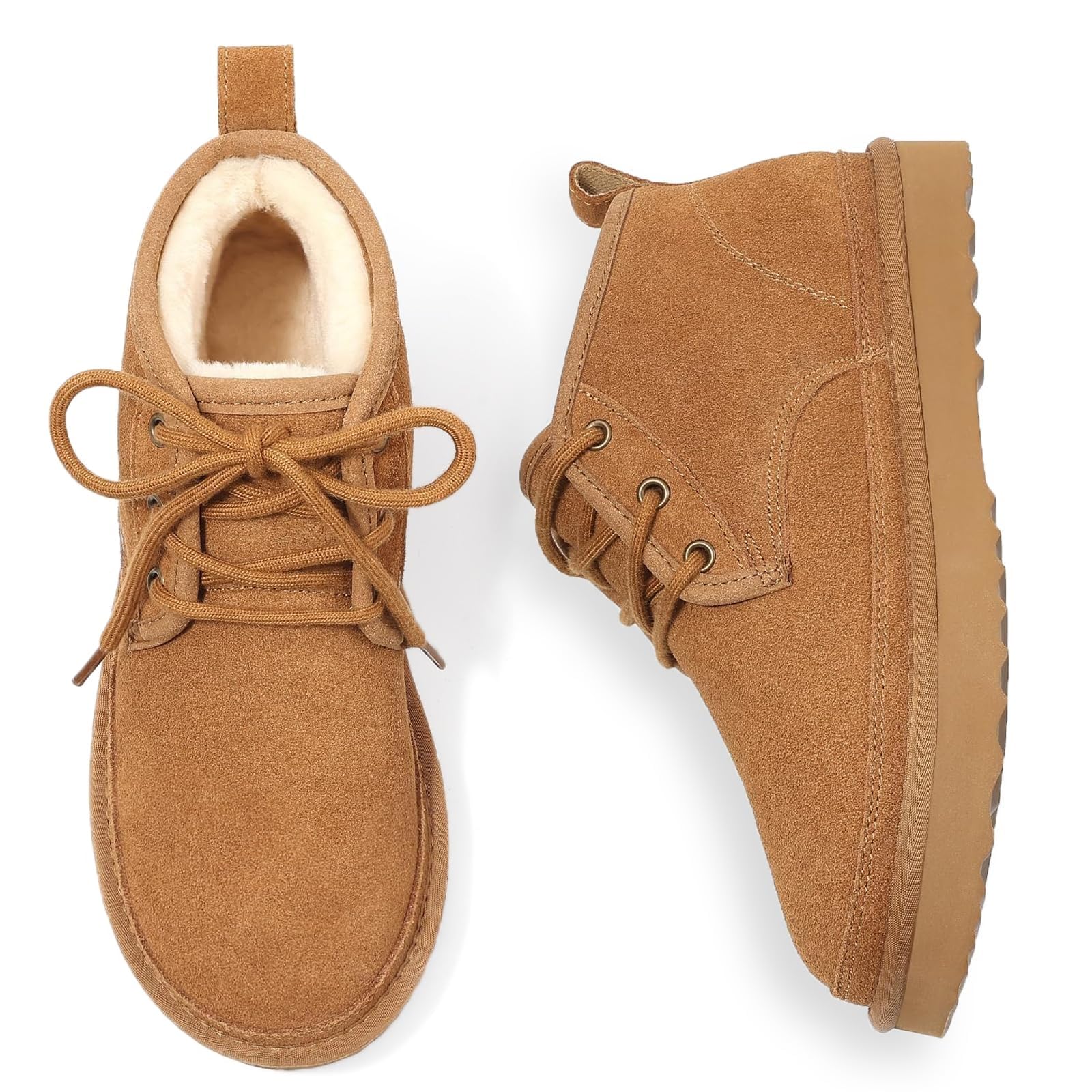 Litfun Fur Lined Ankle Boots for Women Genuine Suede Mini Booties Short Lace Up Snow Boots