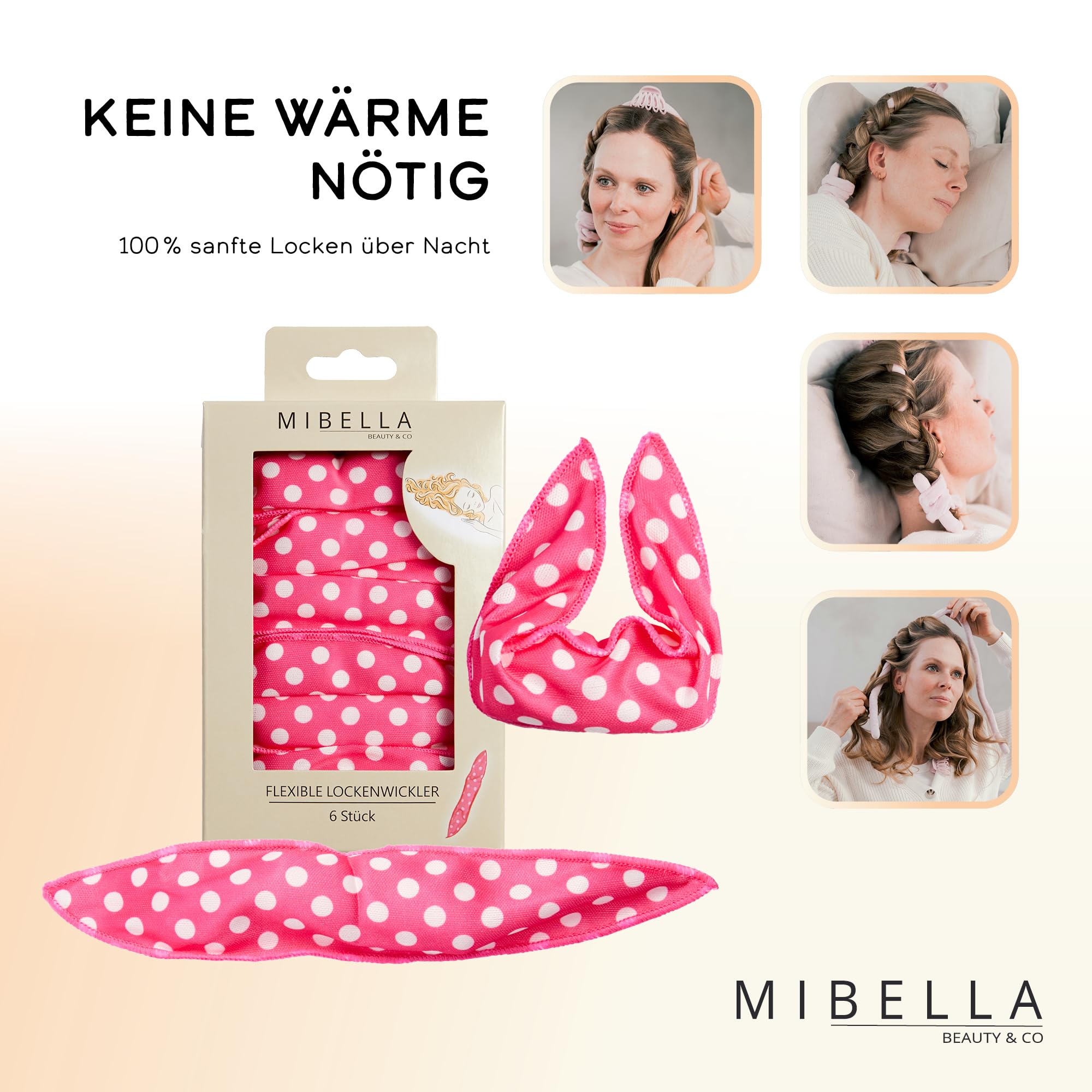 MIBELLA BEAUTY & CO Lokówka do włosów na noc bez wysokiej temperatury, 6 sztuk – Heatless Hair Curler do prostych loków bez wysokiej temperatury podczas snu – łatwa obsługa, delikatna dla włosów