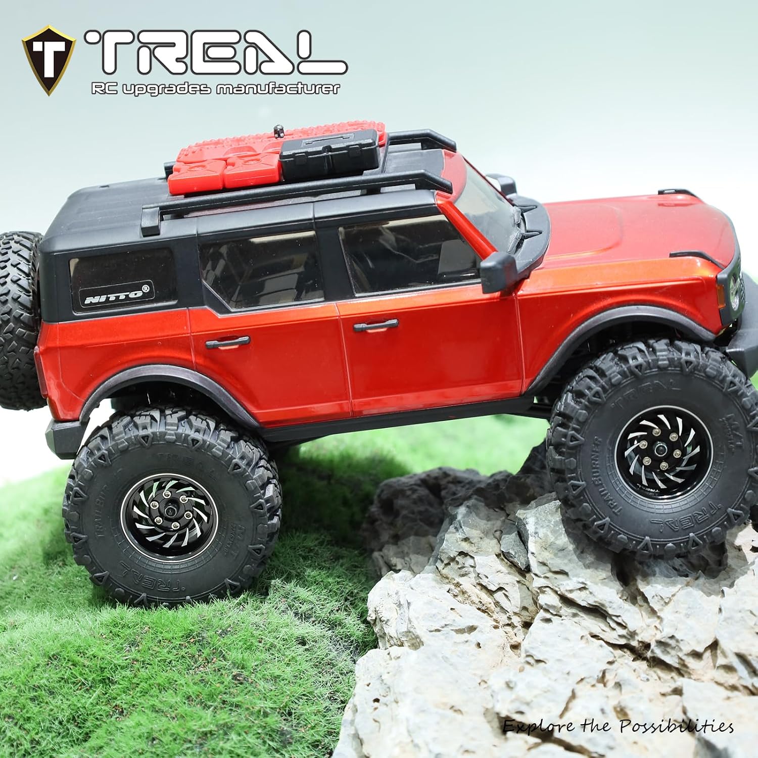 TREAL 1.0 Beadlock Wheels (4P-Pack) Whirlwind Style for 1/24 SCX24 AX24 1/18 TRX4M RC Crawlers -Type L(Black)