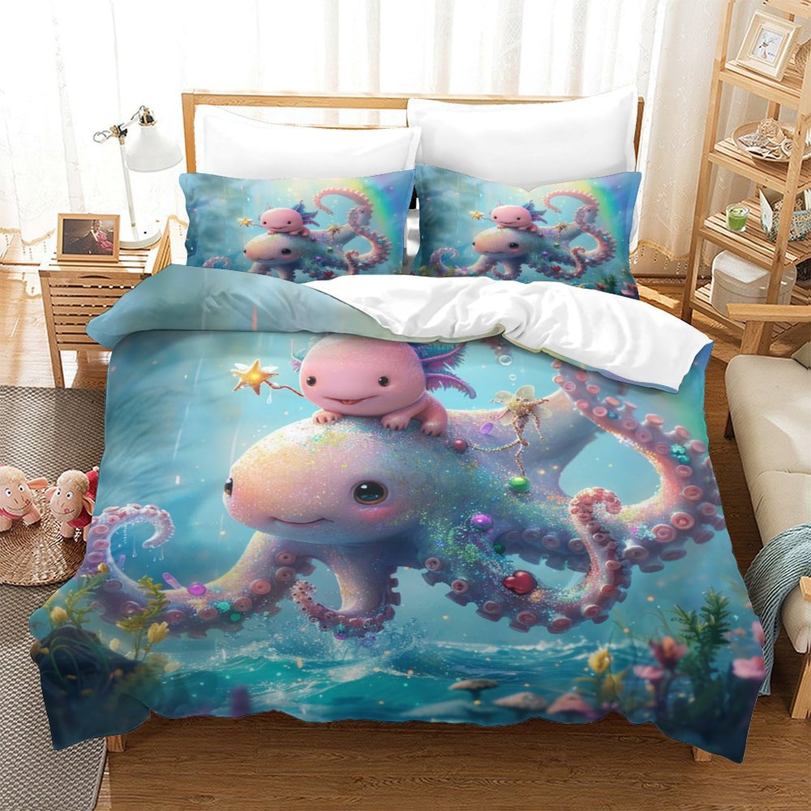 Parure de lit pieuvre 3D infroissable en microfibre douce facile a laver