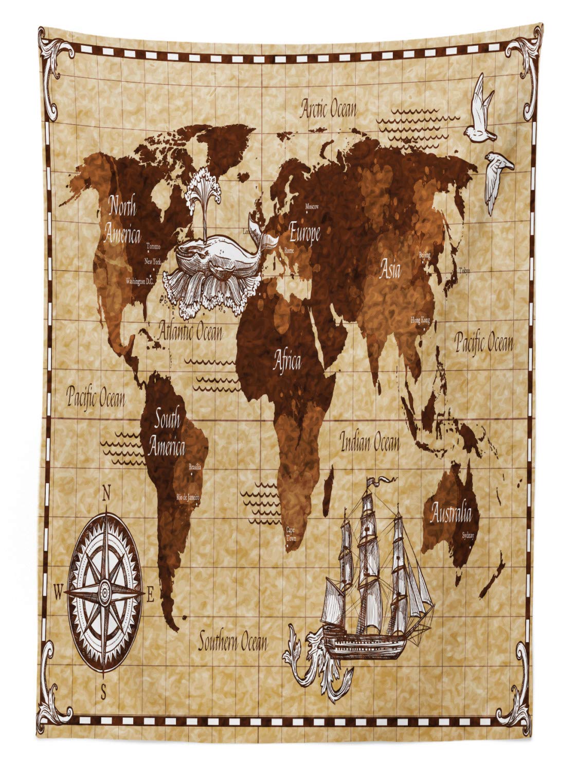 Tovaglia Rettangolare Con Mappa Del Tesoro Antica, 140x170 Cm, In Raso Di Seta 100% Poliestere, Lavabile, ABAKUHAUS - 4