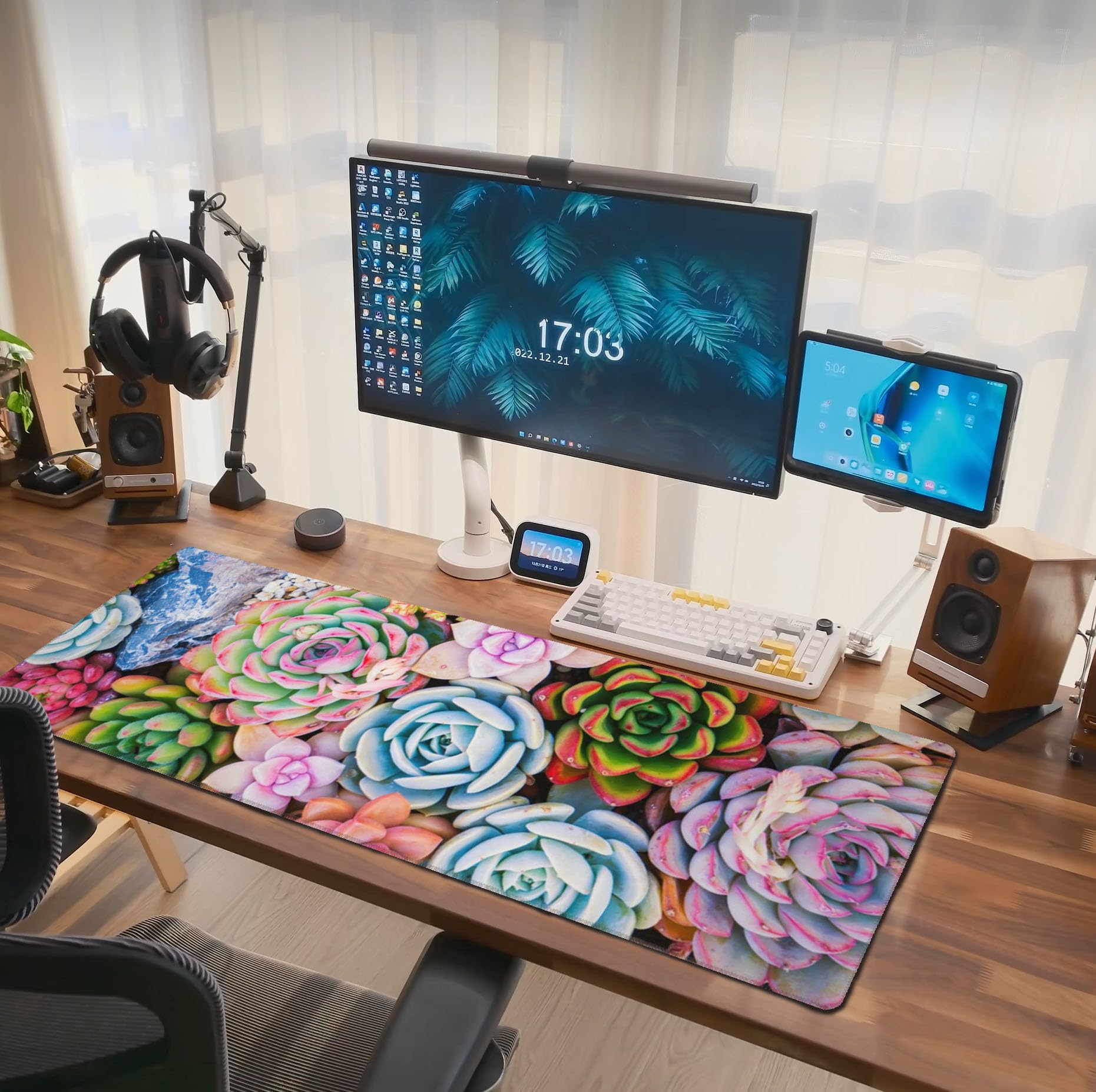 Succulents Mouse Pad Extended Large Gaming Mousepad XL Big Long Oversized Desk Mat Stitched Edges 31.5 X 11.8 Inch for Home Office