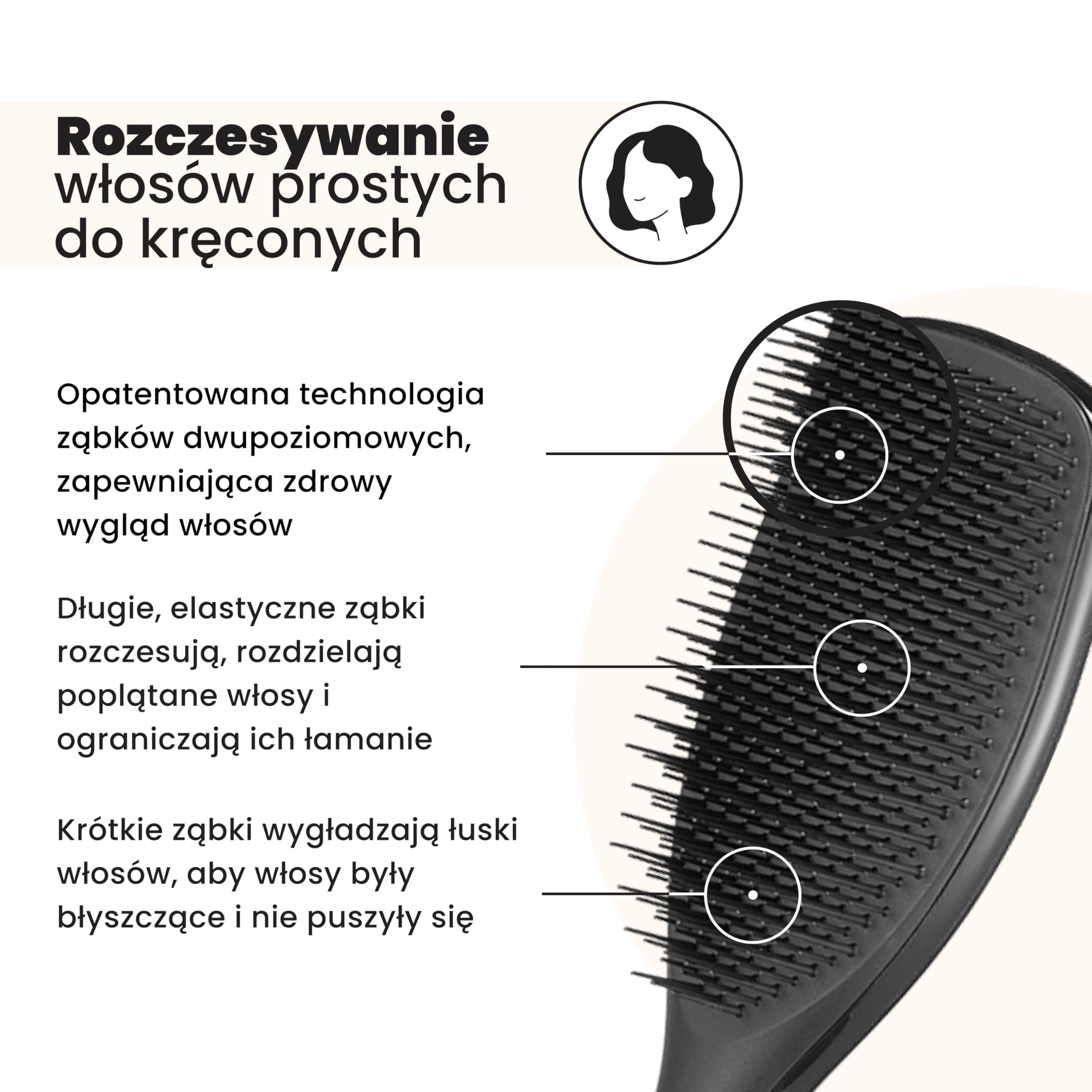 Tangle Teezer Ultimate Detangler - Szczotka do rozczesywania do gęstych, lokowanych i długich włosów - Dwupoziomowe ząbki zmniejszają łamliwość i eliminują splątania - Czarny połysk