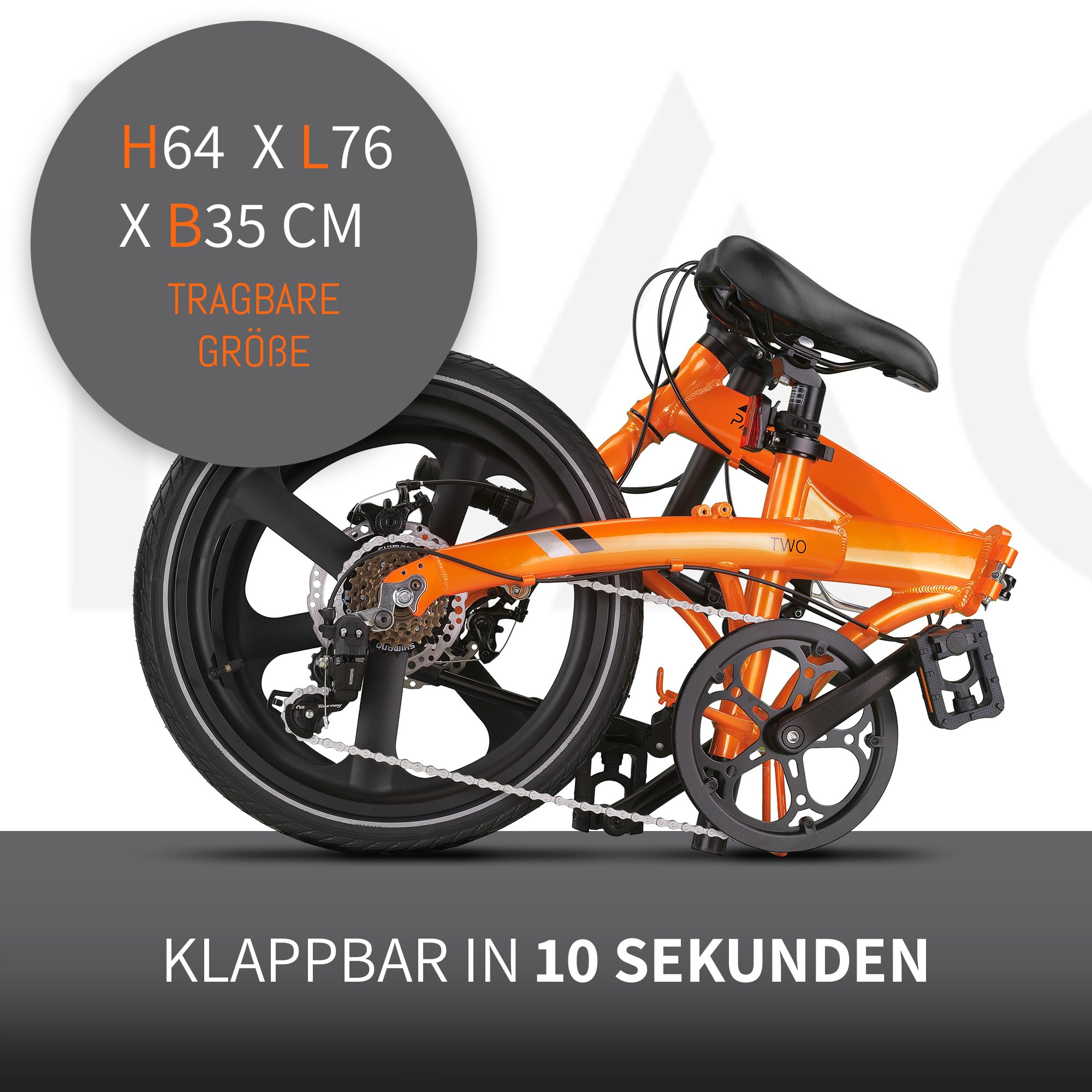 PACTO Two Klapprad 20 Zoll mit Schnelles Faltsystem (10 Sek), Aluminiumrahmen, Leichtgewicht (13KG), Shimano 6 Gänge, Doppelscheibenbremse und LED-Licht