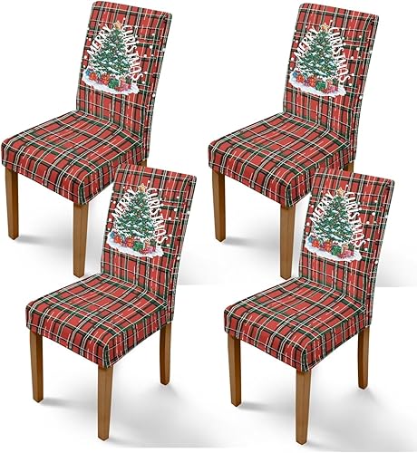 Rnyleeg Juego de 4 fundas para sillas de comedor navideñas, para sala de estar, sin brazos, elásticas, para cóctel, fiesta, fundas para sillas de