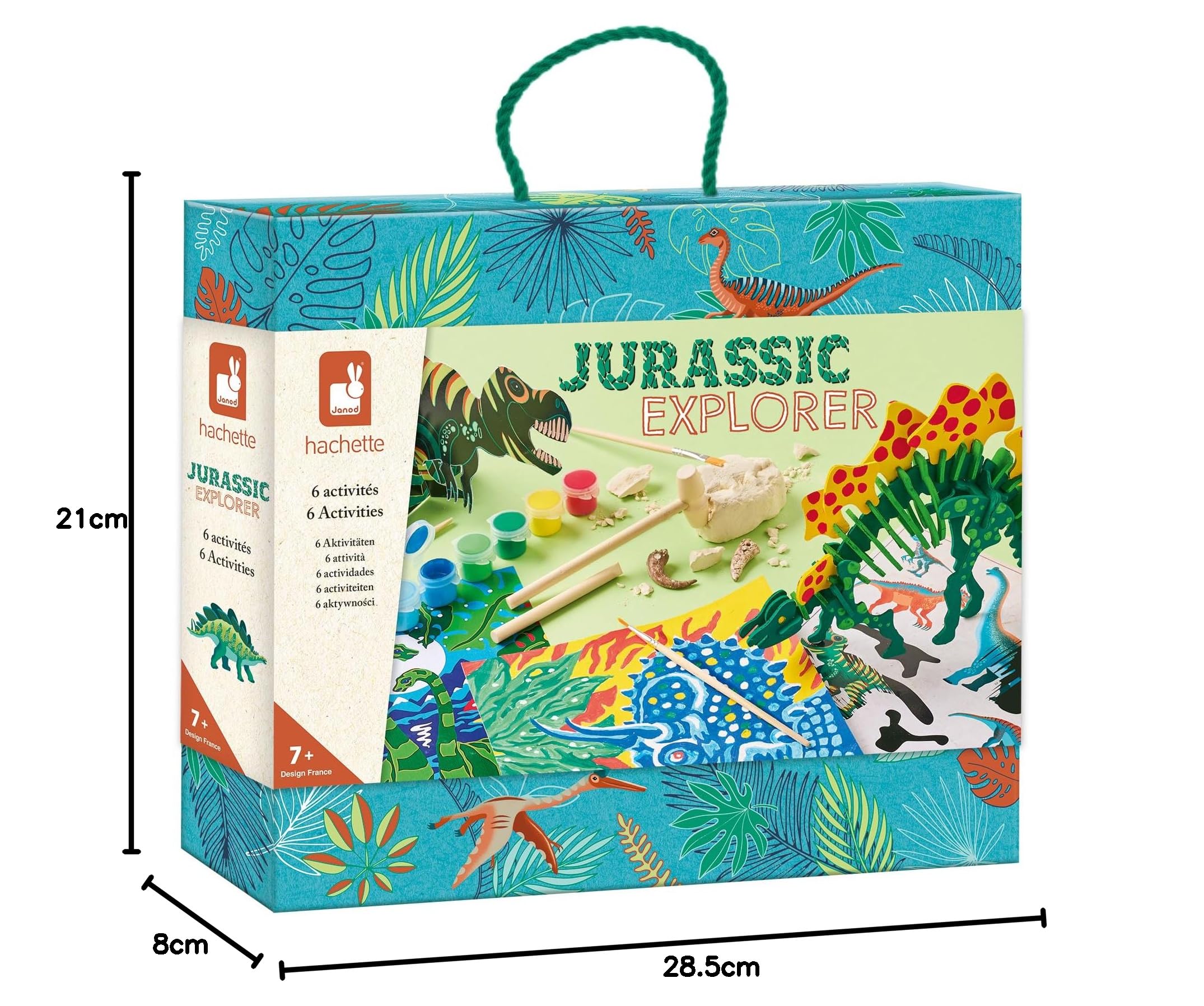 Janod - Jurassic Explorer - Valigetta dell'Esploratore - Kit di Attività Creative - 6 Attività Variegate - Attività Manuale per Bambini - Nuova Collezione - Dai 7 Anni in Su - J09112