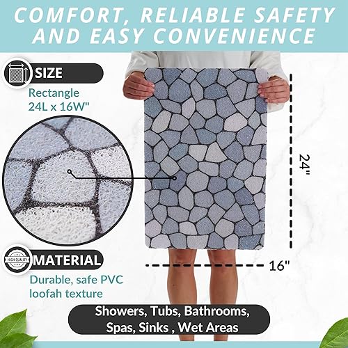 Miniatura 3 de ENKOSI Alfombra antideslizante para ducha y baño Loofah - Comodidad acolchada suave - Sin ventosas para bañeras lisas o texturizadas - Drenaje