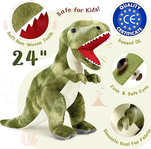 Miniatura 2 de MorisMos Animal de peluche de dinosaurio grande para niños, peluche grande de dinosaurio de 24 pulgadas para niñas, animal de peluche T-Rex,