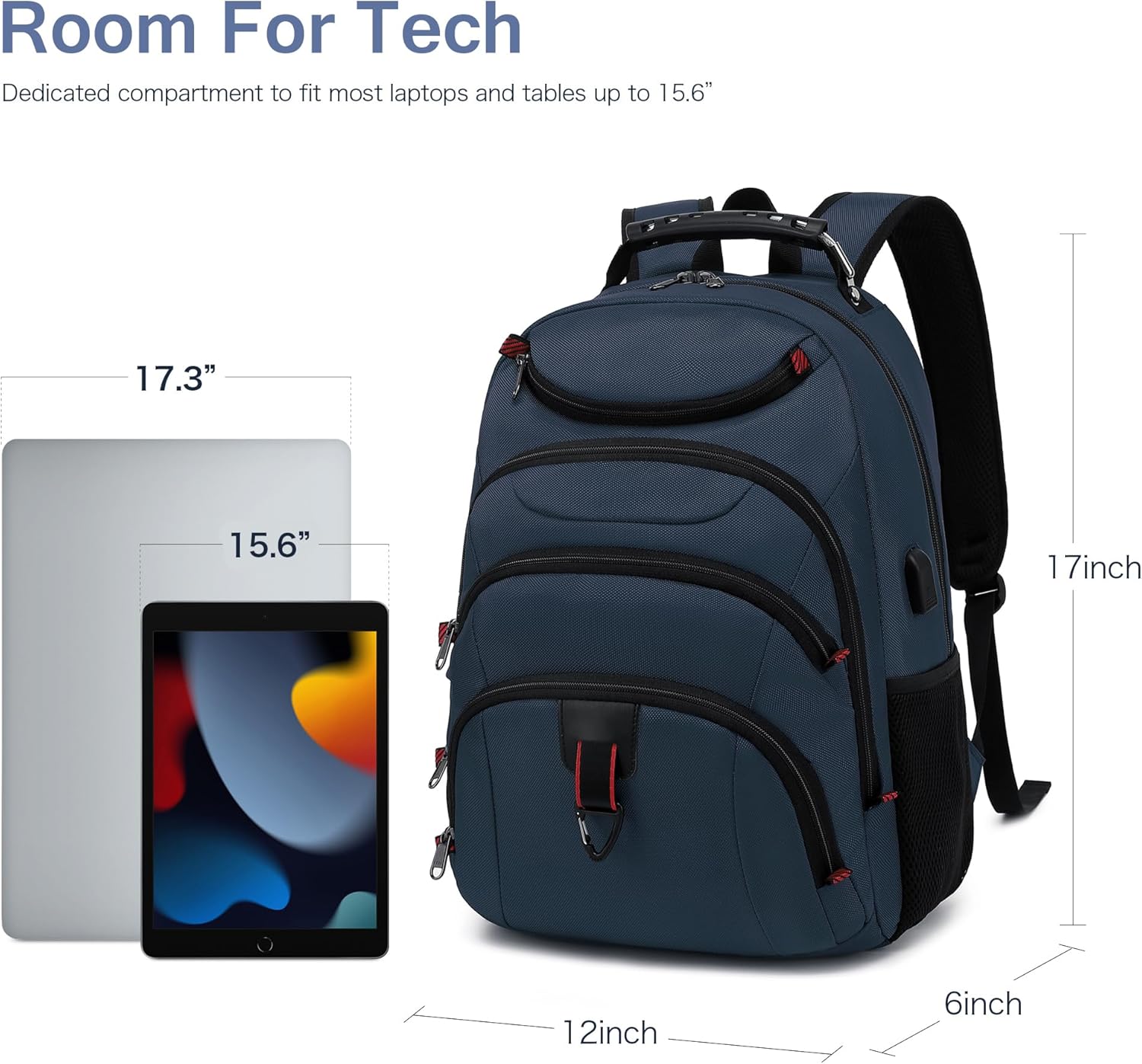 Boavan Laptop Backpack for men, 15.6 inch Laptop Bag with USB Port, Waterproof Travel Work Backpack Purse, Anti-Theft Teacher Nurse Doctor Casual Bookbags Office Business backpack,Classic Navy - Image 6