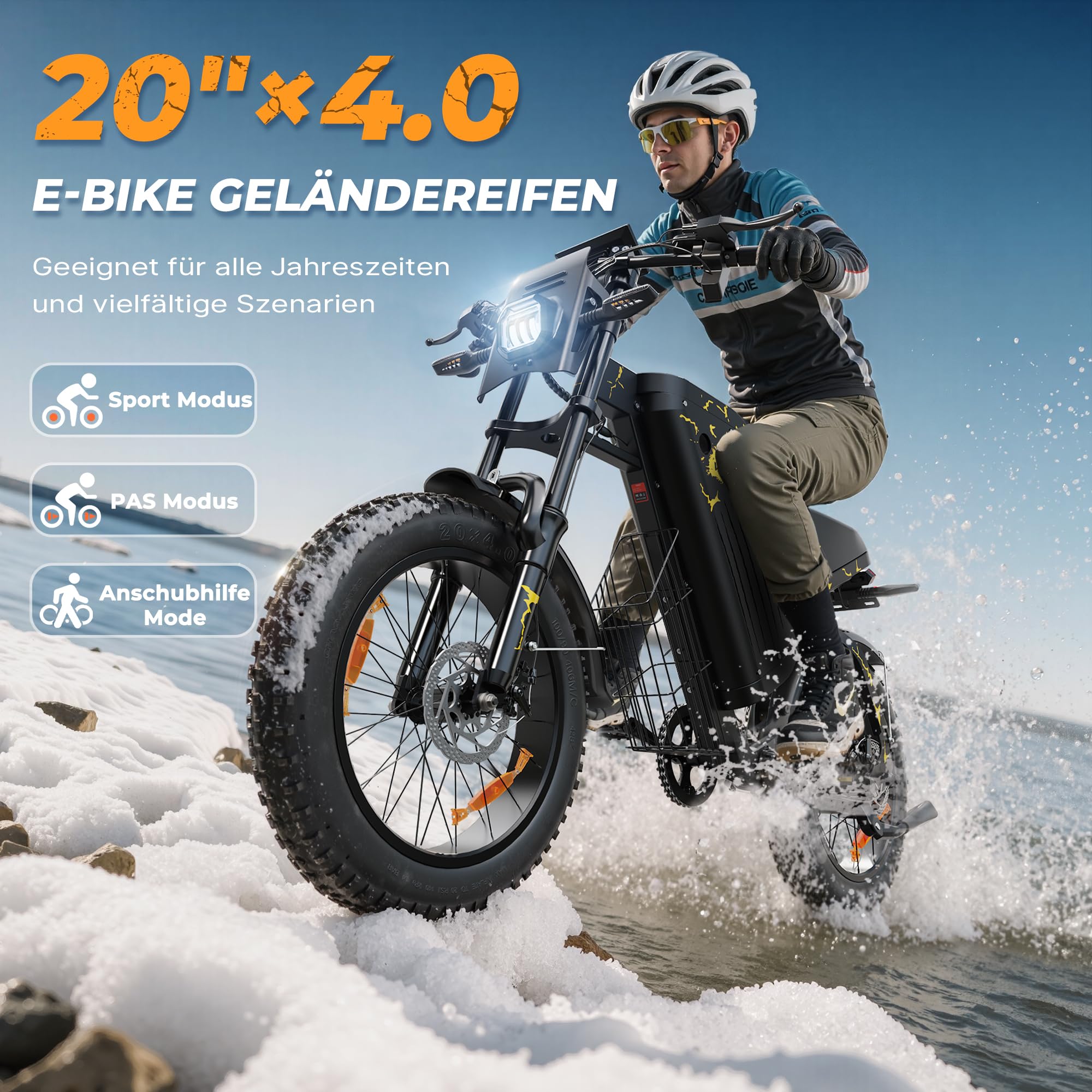 VARUN E Bike, 20 * 4.0 Zoll E-Bike Herren mit 48V 31.5Ah / 20.8Ah Akku, bis zu 160-180 KM, 250W 85Nm Motor, Fatbike Ebike mit Vollfederung, Blinker, 7 Gang All-Terrain E-Mountainbike mit EU-Konformes