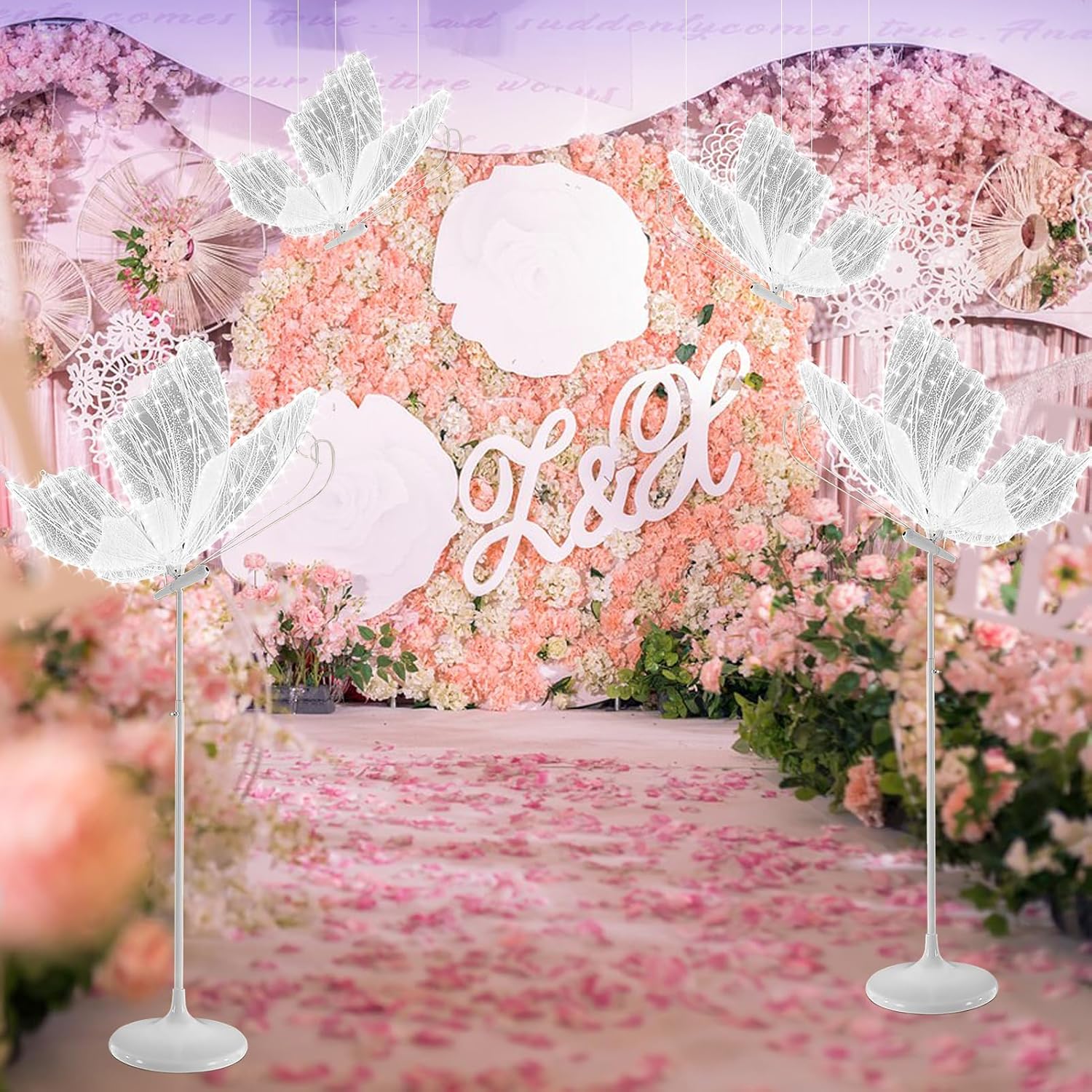 2Pcs Wedding Butterfly Floor Lamp, Romantic Butterfly Lights, 23.6In Movable Atmosphere Decoration Lighting, for Banquet, Birthdays, Party,White - Image 6