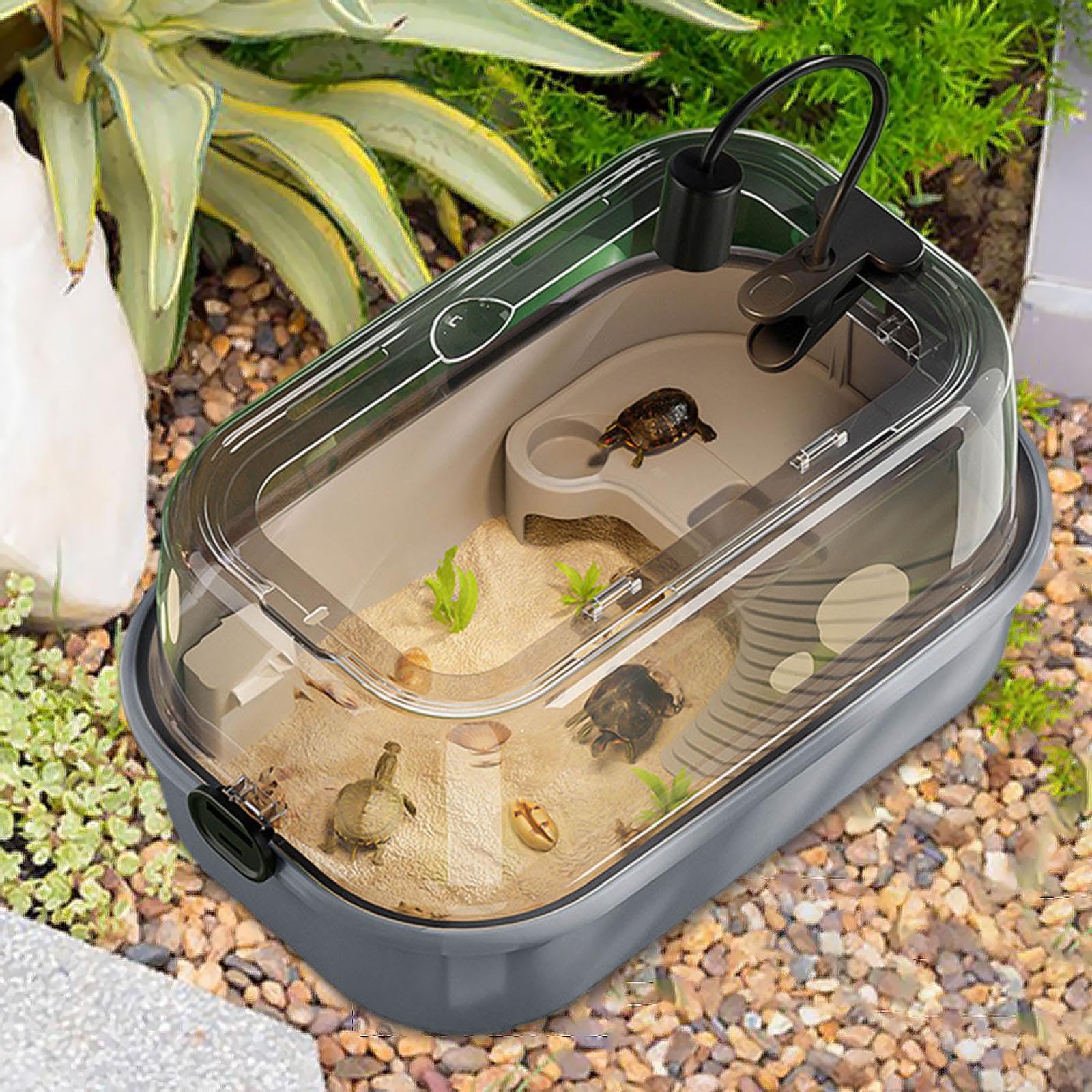 Milageto Acquario per tartarughe Vasca per riproduzione tartarughe Gabbia per tartarughe Rettili Acquario per tartarughe Habitat per rane Lucertole Anfibi, Grigio