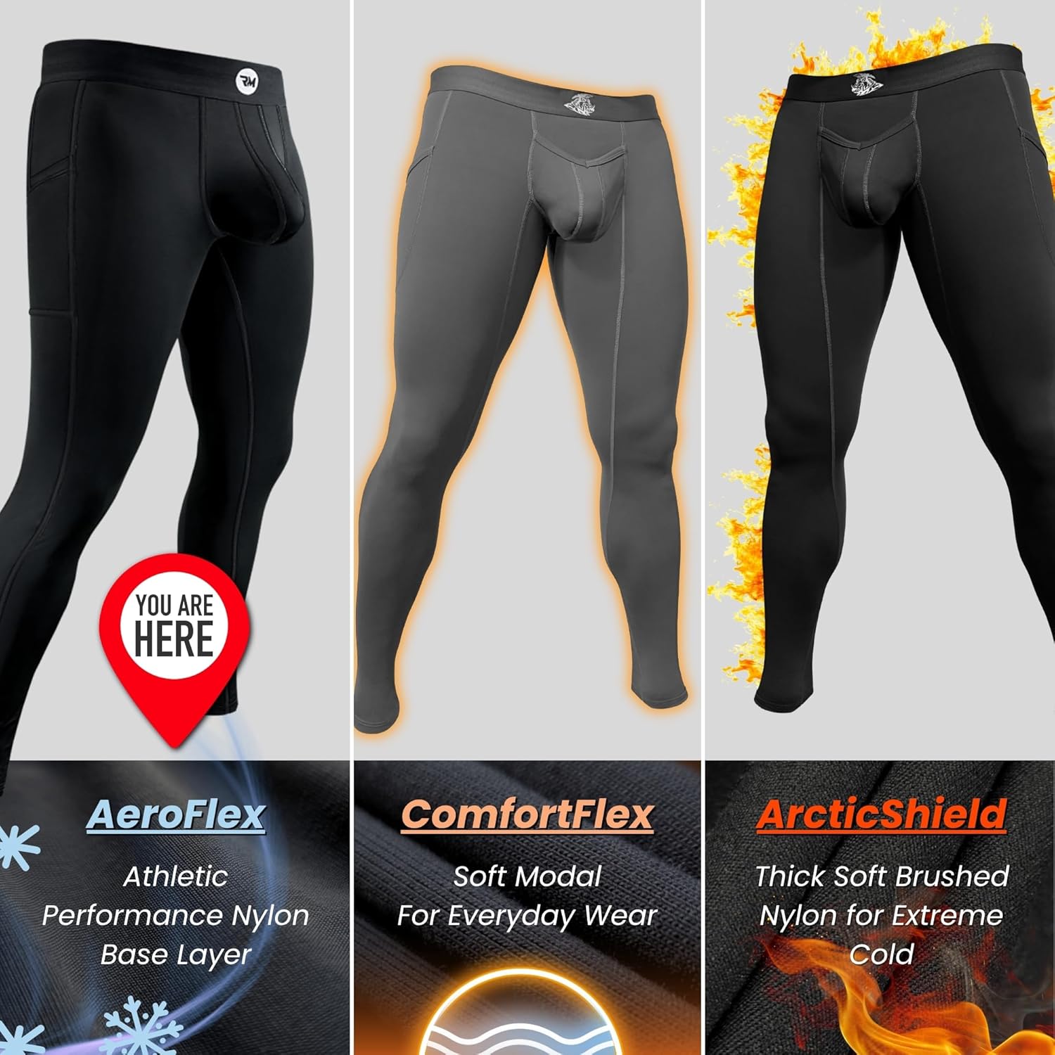 RM Real Men ABCD Pouch Compression Pants - 1, 2 and 3 Pack, Mens Leggings, Yoga Pants, Tights, Base Layer Men Cold Weather - Image 4
