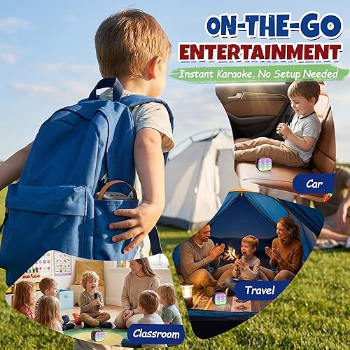 Miniatura 7 de Mini máquina de karaoke con 2 micrófonos inalámbricos para niños y adultos, altavoz Bluetooth portátil, regalo de cumpleaños para niños y niñas