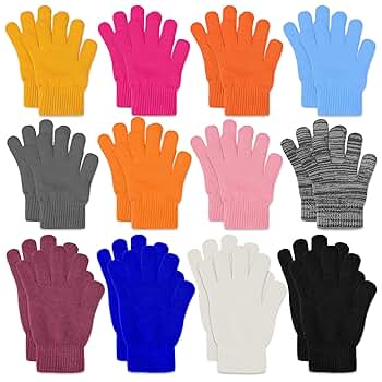 KXCOFTXI 12 Pairs Adult Winter Gloves, Kids Colorful Knit