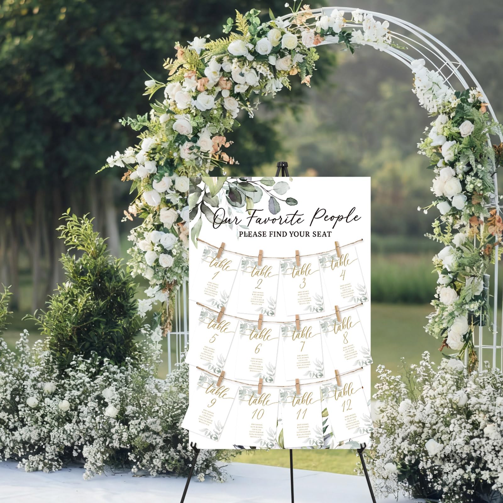Pinkunn Greenery Hochzeits-Sitzdiagramm mit Staffelei, 39 x 60 cm, rustikales Holz-Sitzdiagramm, Aufschrift "Please Find Your Seat Sign for Baby & Bride Shower Wedding Sign Decor"