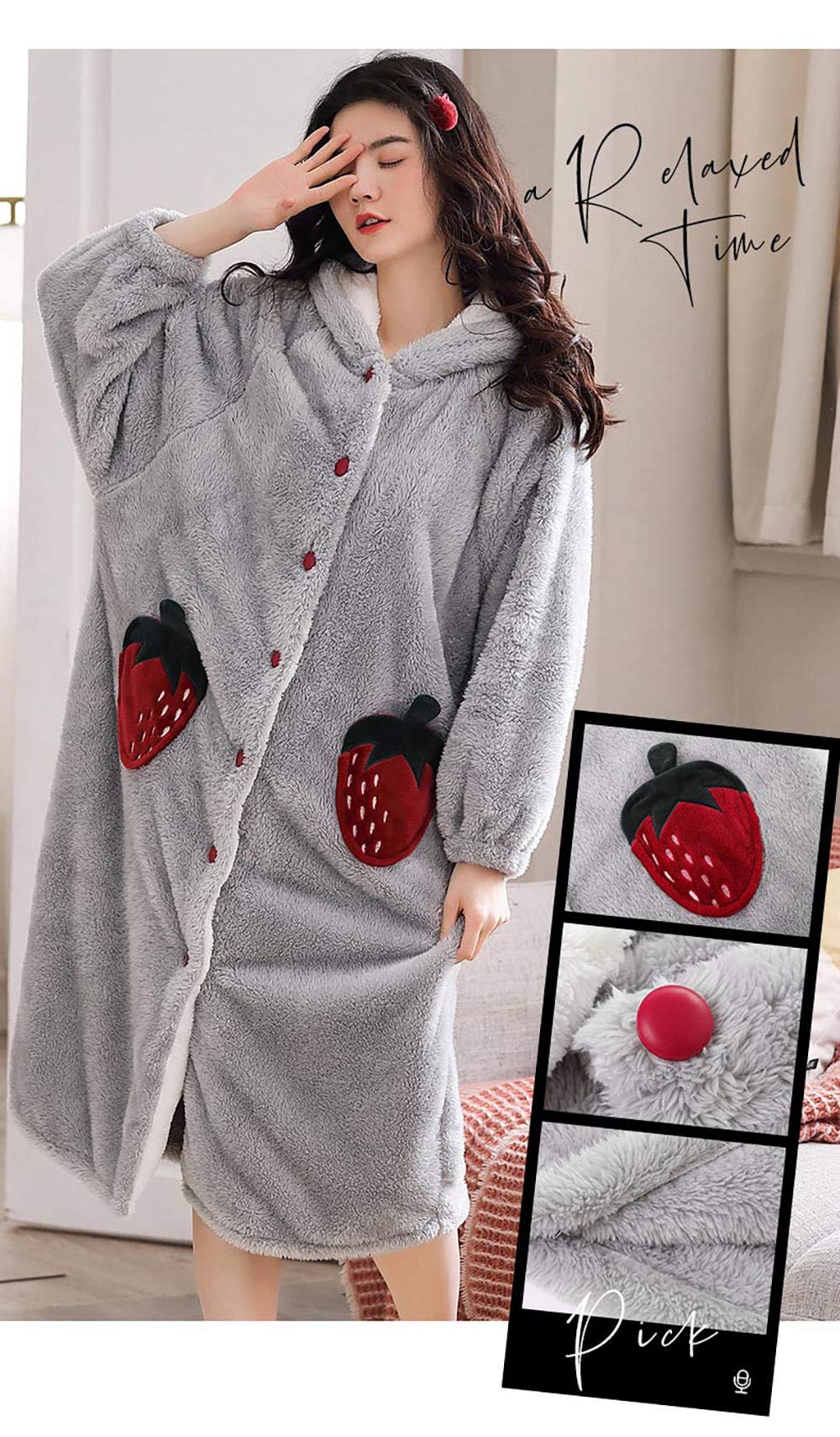 Accappatoio da Donna in Felpa di Peluche, soffice Accappatoio Invernale, Camicia da Notte in Pile di Corallo, Accappatoio Caldo e Spesso